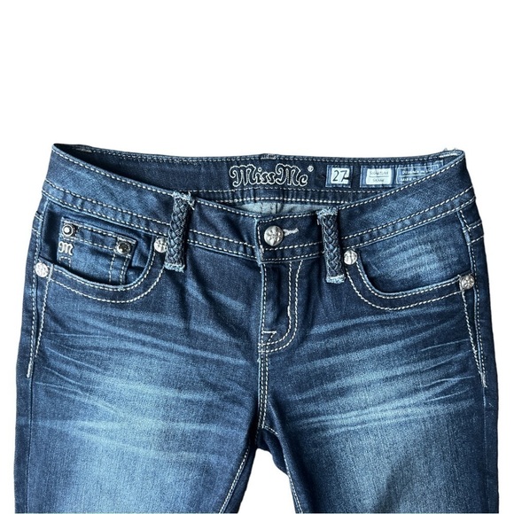 Miss Me Women’s Signature Skinny Dark Wash Rhinestone Embellished Jeans, Size 27 - Picture 3 of 11